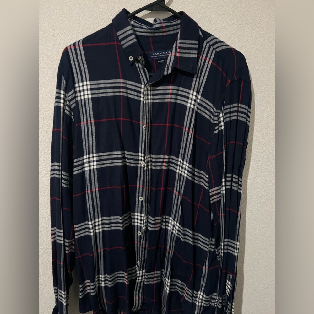 large plaid zara button up long sleeve